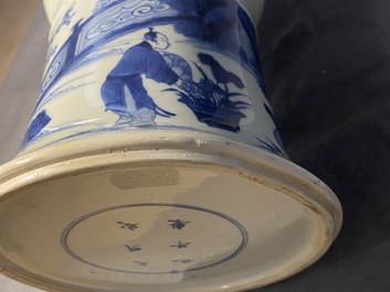 A Chinese blue and white 'gu' 'riders on horseback' vase, Kangxi